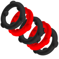Oxballs Lot de 5 Cockrings Spinner 25 mm Noir-Rouge